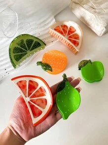 1 pieza Pinza de cabello de acrílico con forma de fruta colorida, pinza de cabello de tamaño grande para coleta, diseño dulce de naranja, limón y manzana verde, accesorio de cabello lindo para niña - Multicolor - Ver 2