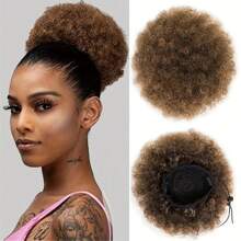 8Inch Afro Puff Ponytail For Women Kinky Curly Ponytail Hair Synthetic Hair Bun Extensions Hairpieces Updo Hair With Two Clips - Multicolor - View 12