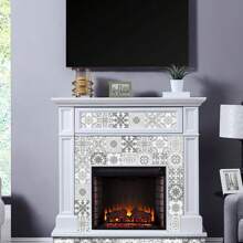 24pcs Removable Waterproof PVC Artistic Flower Tile Wall Stickers, Self-Adhesive Classic Light Gray Kitchen Anti-Oil Tile Decals, 10*10cm/15*15cm - Multicolor - View 5