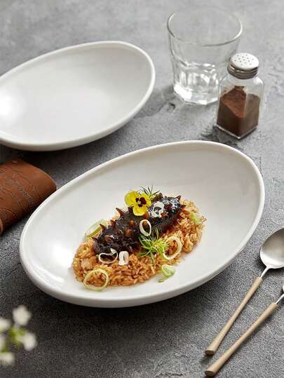 1 件椭圆形日式深盘鱼盘高端陶瓷蒸鱼盘蛋形优雅白色蔬菜/米饭/甜点盘汤碗厨房圣诞礼物