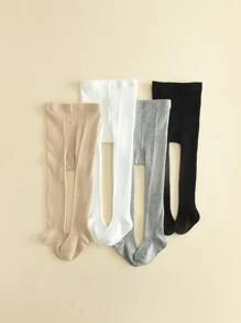 4 件装女童竖条纹紧身裤，柔软舒适不透明连裤袜，白色和黑色，适合日常穿着 - 彩色 - 查看 2