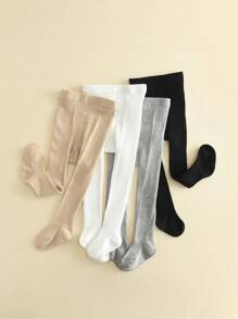 4 件装女童竖条纹紧身裤，柔软舒适不透明连裤袜，白色和黑色，适合日常穿着 - 彩色 - 查看 3