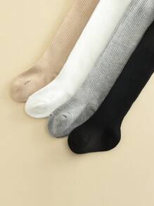 4 件装女童竖条纹紧身裤，柔软舒适不透明连裤袜，白色和黑色，适合日常穿着 - 彩色 - 查看 5