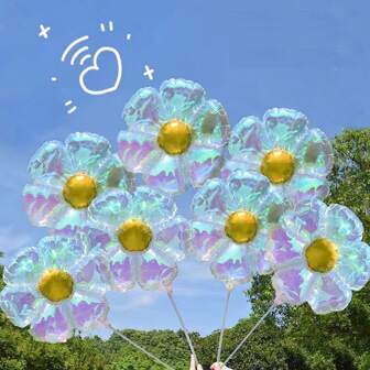 1/3/5/6/10/12PCS 19英寸透明激光雏菊花铝箔气球，全息向日葵形气球，适用于主题派对用品生日派对结婚周年装饰，