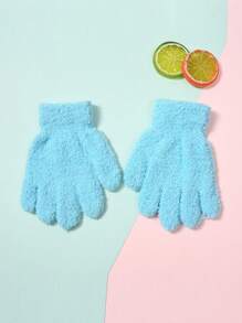 1 双儿童秋冬手套，针织半绒，适合户外运动，保暖