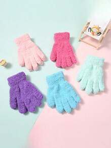 1 双儿童秋冬手套，针织半绒，适合户外运动，保暖