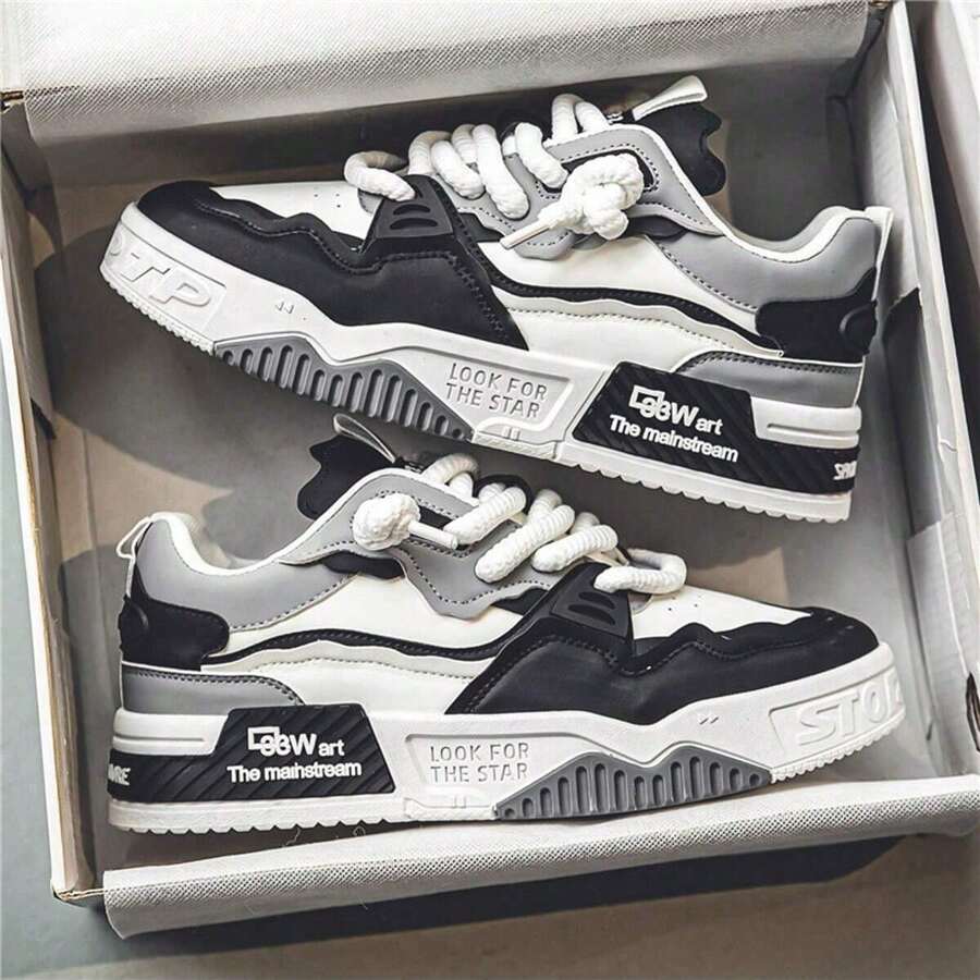 Zapatillas deportivas de moda coreana casual de última para hombres, de suela blanda, ligera y elegante - Blanco y Negro - Ver 1