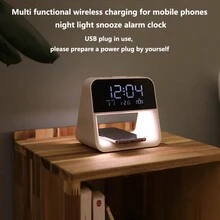 1pc New Bedroom Bedside Atmosphere Light Clock, Made Of ABS, Dual Alarm Clocks/3 Brightness Levels/Snooze Function, Suitable For Home/Office Decor (USB Powered) - Multicolor - View 5