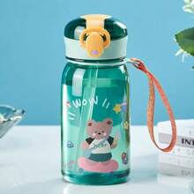 1pc 400ml Cartoon Bear Design Water Cup With Straw, Spill-Proof Portable Cup With Lid, Handle, Tea Strainer, For Easy Carrying And Fruit/Tea Separation