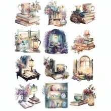 12pcs Colorful 5cm Paper Adhesive Book Reading Space Stickers For Scrapbooking Back To School