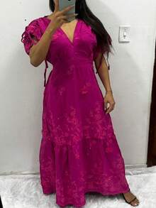 Lara Printed Puff Sleeve Dress - Hồng - Xem 1