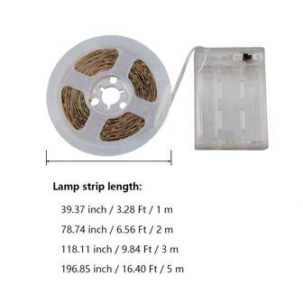 1 rollo Tira de luz con caja de batería LED, adecuado para fondo de TV, fiesta, dormitorio, camping de viaje, decoración DIY navideña, tira de luz LED flexible cálida/blanca de 1 m a 5 m (batería no incluida)