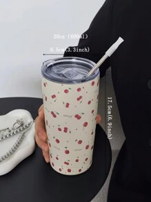 1 件 20 盎司/600 毫升水果系列保温杯、双层真空杯、带盖旅行杯、露营咖啡杯、保温瓶（不含吸管）水瓶返校 - 彩色 - 查看 8