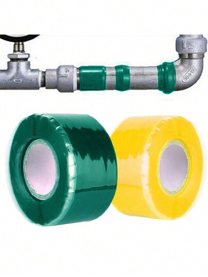 1pc Silicone Rubber Pipe Wrap Tape, High Pressure/Temperature Resistant, Self-Adhesive, Heat Dissipation (Random Green Color)