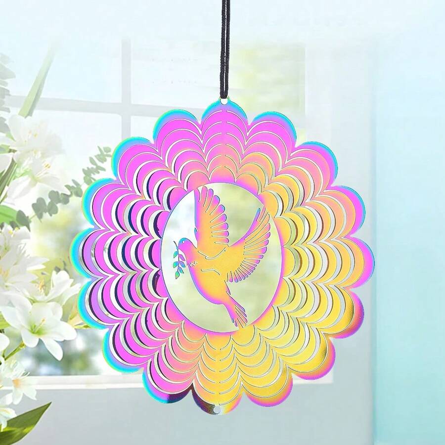 Peace Dove Wind Spinner Hanging Colorful Whirligigs 3D Pigeon Olive