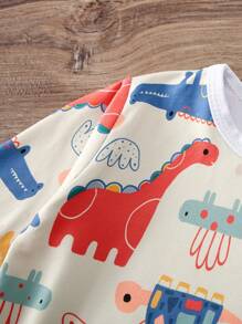1pc Apricot Dinosaur All-Over Print Long Sleeve Soft Baby Jumpsuit, Spring/Autumn - Apricot - View 4
