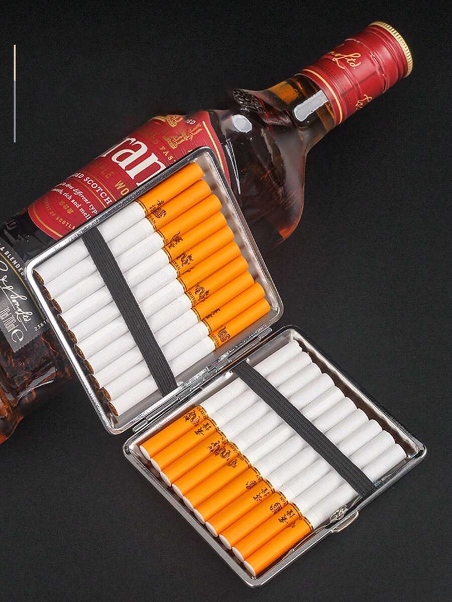 1pc Vintage Print Leather Cigarette Case, Fashion Smoking Accessory