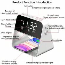 1pc New Bedroom Bedside Atmosphere Light Clock, Made Of ABS, Dual Alarm Clocks/3 Brightness Levels/Snooze Function, Suitable For Home/Office Decor (USB Powered) - Multicolor - View 8