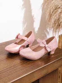Gold Glamorous Fashion High Heel Shoes For Girls, With Ankle Strap, Flower & Pearl Decor, Suitable For Party And Daily Wear
