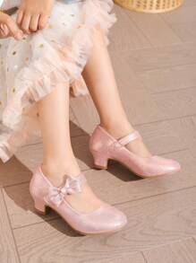 Gold Glamorous Fashion High Heel Shoes For Girls, With Ankle Strap, Flower & Pearl Decor, Suitable For Party And Daily Wear