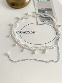 Faux Pearl Double Layer Elegant Dress Belt, Fashion Pendant Decor Waist Chain - White - View 4