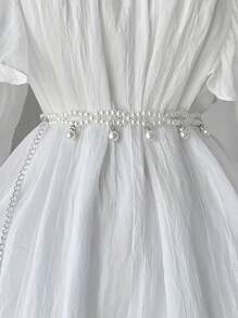 Faux Pearl Double Layer Elegant Dress Belt, Fashion Pendant Decor Waist Chain - White - View 2