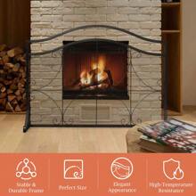 Single Panel Fireplace Screen, Decorative Fire Spark Guard Gate Metal Mesh, Rustproof Solid Freestanding Fire Screen For Baby Or Pet, Outdoor Or Indoor Use - Black - View 5