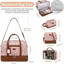 4PCS Weekender Bags For Women Large Overnight Bag Weekend Travel Duffel Bag Carry On Shoulder With Shoe Compartment Canvas Toiletry Bag For Travel Business Gym(Pink Black Dot-FH)