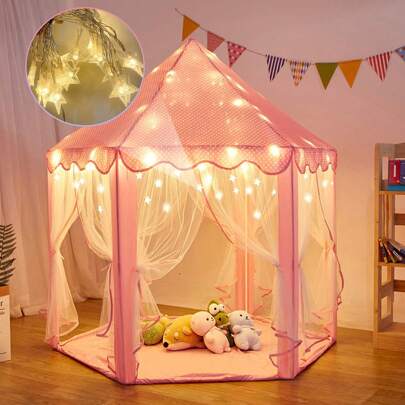 Pink Princess Tent For Kids, Kids Tent With LED Lights, Dream Castle Tent For Toddler Play