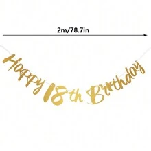 1件金色16/18/21/30/40/50/60/70/80岁生日旗帜挂饰，周年纪念庆祝横幅，快乐派对用品 - 金色 - 查看 6
