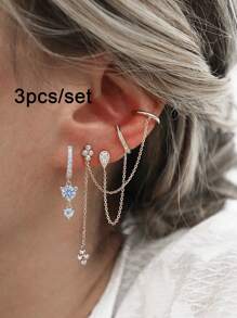 3 件精美 24K 镀金方晶锆石时尚耳钉女士锆石吊坠耳环套装 - 風格 - 查看 12