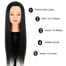 模特头 合成头发 美发师培训人体模型 美容娃娃头 棕色 可 DIY 编织 - 黑色 - 查看 4