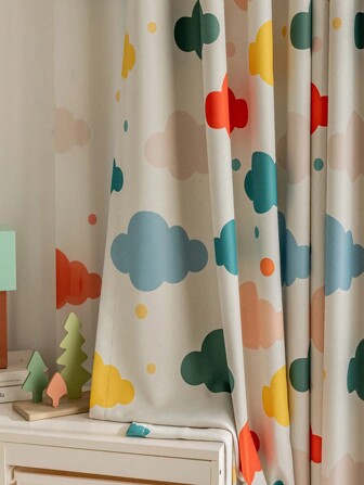 1Panel Cartoon Colorful Print Clouds Blackout Bedroom Curtains For Children Nursery , Fashion Cute Tulle Window For Baby Room Decor