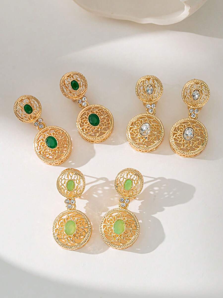 Herseygold 一对阿拉伯花卉图案耳环，中东新娘首饰，奢华结婚礼物 - 金色 - 查看 1