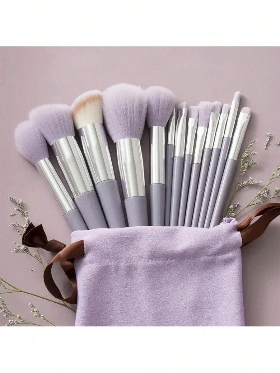 Kit 13 Pzs Brochas Para Maquillaje Portátil Pinceles Maquillaje Rubor Sombras Cosméticos - Morado - Ver 1