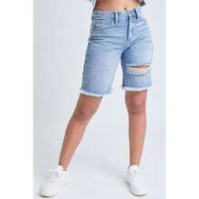 Women's Boyfriend Denim Shorts - N Indigo Blue Rips - View 6
