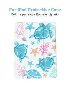 Apple 1pc Green Sea Turtle, Ocean Element Patterned Tablet Protective Case, Anti-Drop, With Pen Slot, Support Sleep/Wake, Compatible With Samsung, And IPad