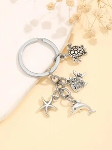 1件装海龟、海星、海豚钥匙扣 DIY手工海洋沙滩饰品 - 復古銀色 - 查看 1
