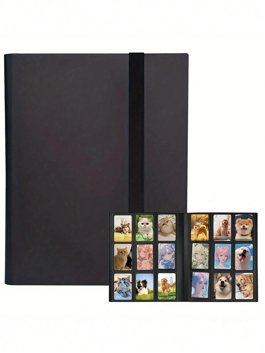 1pc 9-Grid Photo Album Card Holder, Large Capacity 360 Card Slots, Suitable For Mini Photos, Game Cards, Celebrity Cards Collection,School Supplies,Back To School - Black - View 1