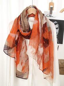 1pc Balinese Style Printed Shawl, Thin Scarf With Graffiti Design - A - View 10