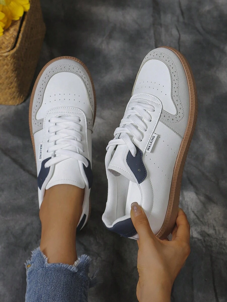 Zapatillas deportivas de suela fina azules para mujer, zapatos deportivos de suela delgada y blanda, con punta redonda, cordones, para deportes al aire libre y caminar en otoño, zapatos de entrenamiento cómodos - Azul - Ver 1