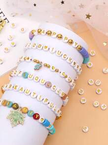 100/200/300 Peças Contas de Letra Acrílicas Mistas de 4*7mm, Contas Douradas Usadas para Fazer Pulseiras, Colares DIY e Joias de Lembrança