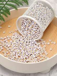 100/200/300 Peças Contas de Letra Acrílicas Mistas de 4*7mm, Contas Douradas Usadas para Fazer Pulseiras, Colares DIY e Joias de Lembrança