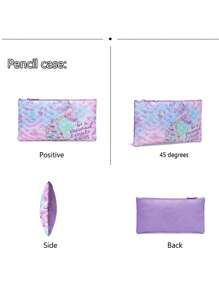 3件套女孩美人鱼和独角兽背包，16英寸轻便可爱亮片书包，带手提包和铅笔盒，适合小学和初中学生