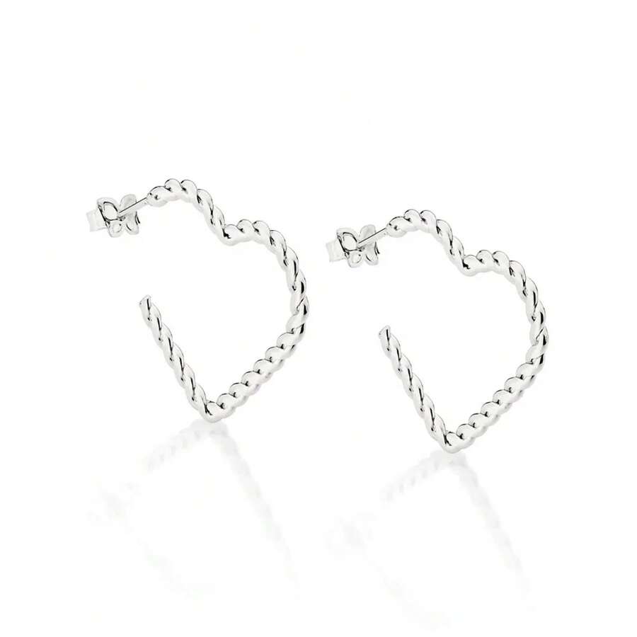 WOMEN'S 18K GOLD OR 925 SILVER EARRINGS HALF HOOP HEART ROMMANEL TWISTED HOOP 526763 320034 - Bạc - Xem 1