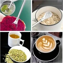 2-In-1 Stainless Steel Straw Spoon - Coffee And Milk Tea Mixing Filter, Reusable Juice And Smoothie Drinking Tube,Kitchen,Christmas Gift - Multicolor - View 6