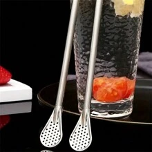 2-In-1 Stainless Steel Straw Spoon - Coffee And Milk Tea Mixing Filter, Reusable Juice And Smoothie Drinking Tube,Kitchen,Christmas Gift - Multicolor - View 2