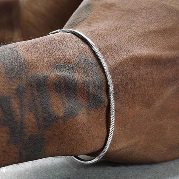 MONALLY 1 pezzo Bracciale in acciaio inossidabile minimalista alla moda di gioielleria hip hop con catena a ossa di serpente argento come regalo di compleanno per decorazione quotidiana da uomo