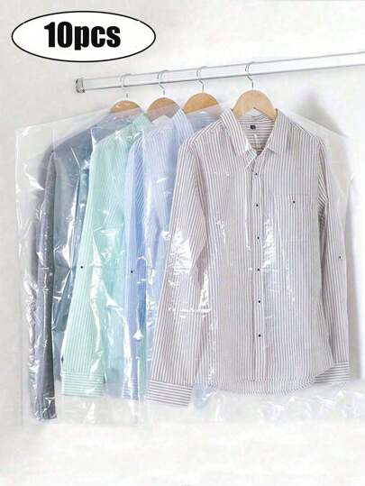 10 件防尘罩，塑料透明防尘袋，透明衣物防尘罩，挂式服装袋，透明西装防尘罩袋，塑料挂式衣服收纳袋，适用于衬衫、西装、连衣裙、外套，便携式防尘服装袋，卧室、壁橱、衣柜、家庭、宿舍家用收纳整理器沙滩包沙滩必需品沙滩巾收纳袋沙滩配件沙滩用品度假包夏季度假必需品、包、收纳袋、收纳