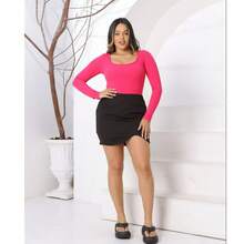 Bori Bory Women's Bodysuit Long Sleeve Square Neckline Basic Casual - màu đen - Xem 5